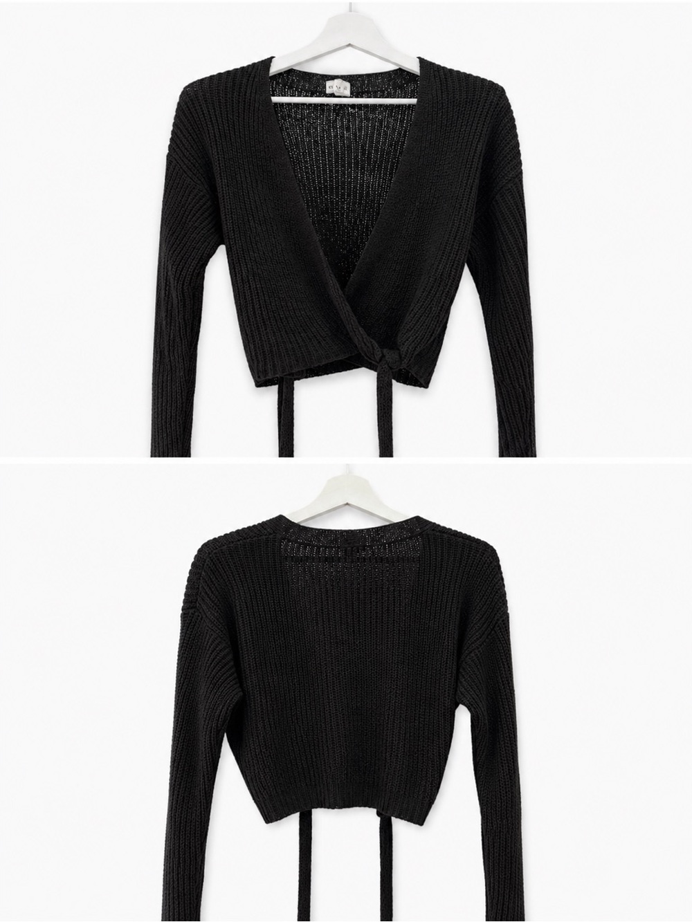 Black Cropped Wrap-Tie Knit Top - Women